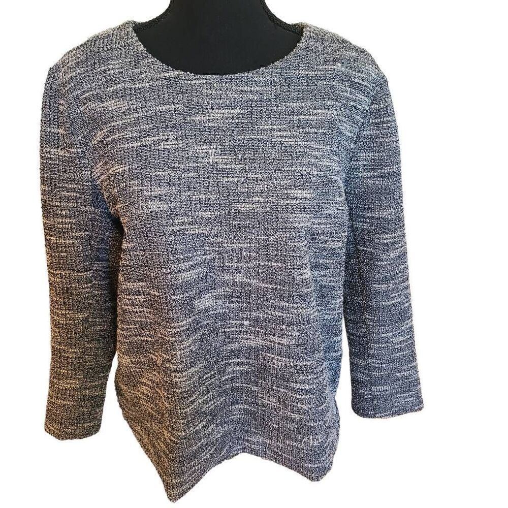 Ann Taylor Womens Navy White Boucle Textured Top Medium